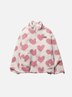 Women's Reversible Zip-Up Jacket with Heart-Patterned Fleece and Side