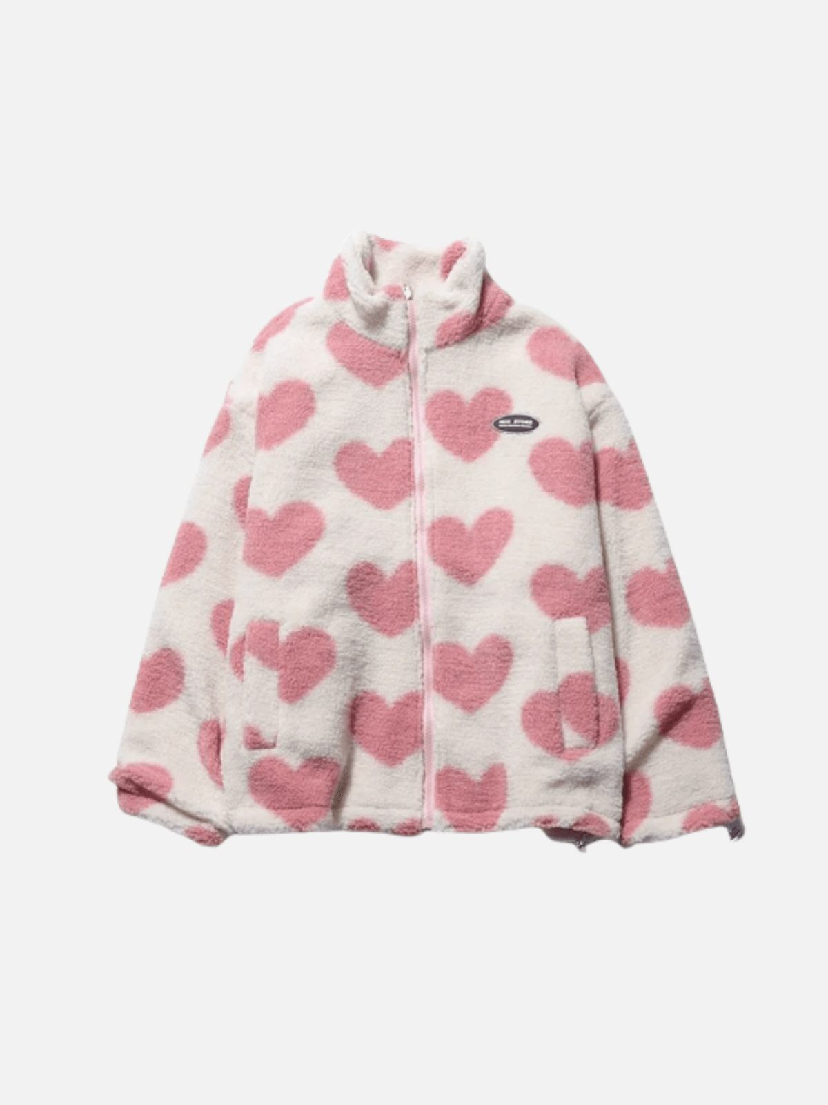 Women's Reversible Zip-Up Jacket with Heart-Patterned Fleece and Side