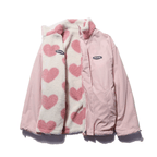Women's Reversible Zip-Up Jacket with Heart-Patterned Fleece and Side