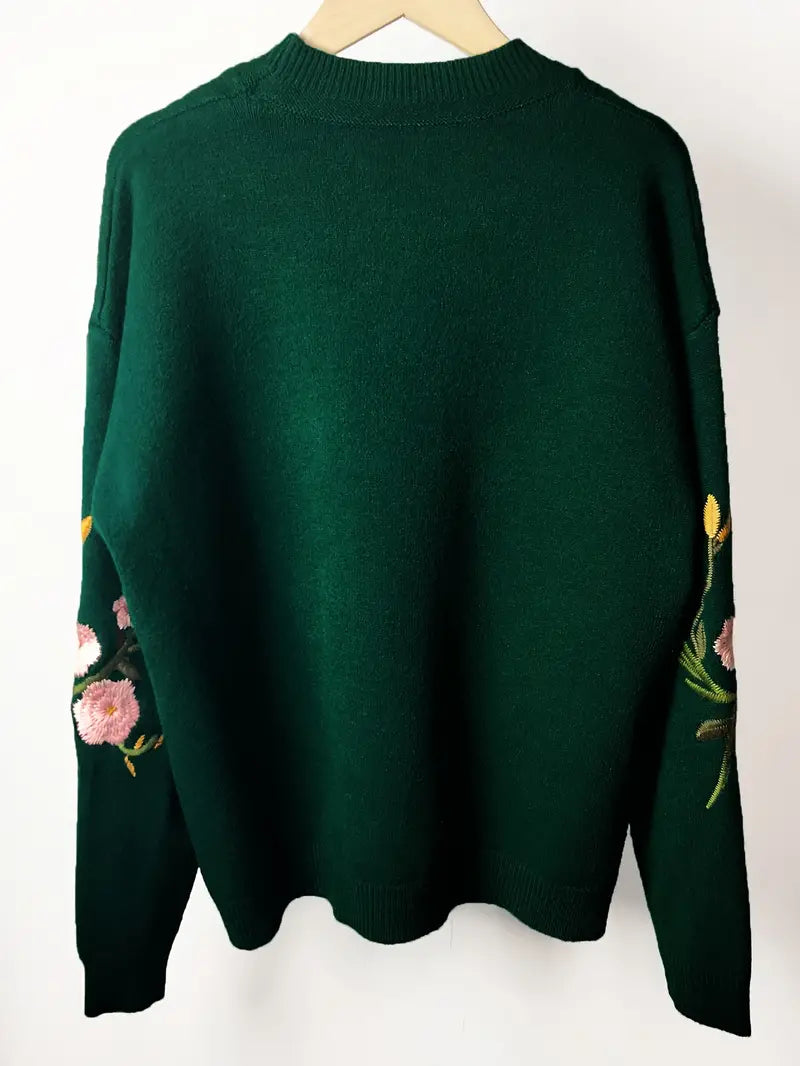 Women's Embroidered Crew-Neck Knitted Sweater