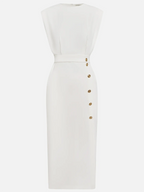 Sleeveless Button-Detail Bodycon Midi Dress