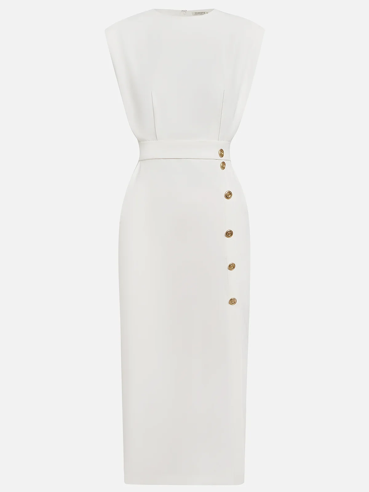Sleeveless Button-Detail Bodycon Midi Dress