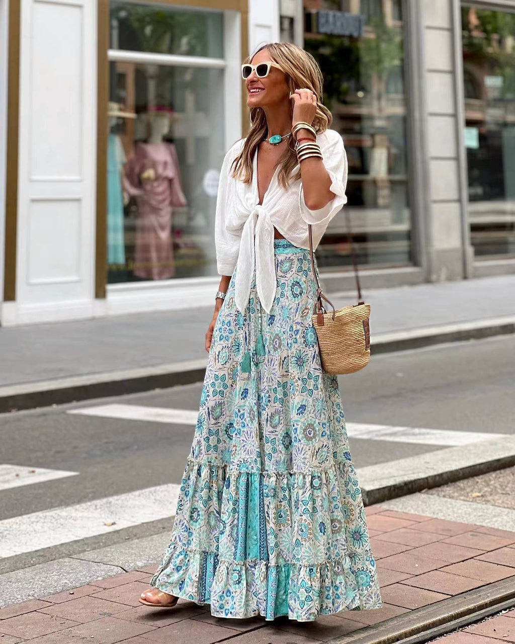 Wide A-Line Dress with Autumn Print | Meave & Ivy