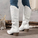 Knee High Embroidered Cowboy Boots with Pointed Toe