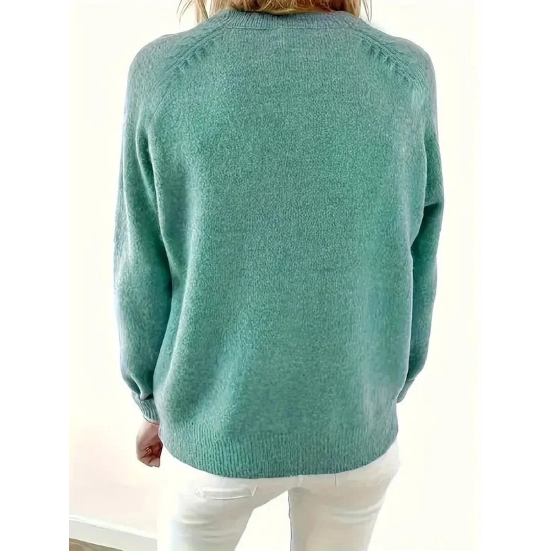 Women's V-Neck Knit Sweater – Relaxed Button-Neck Style