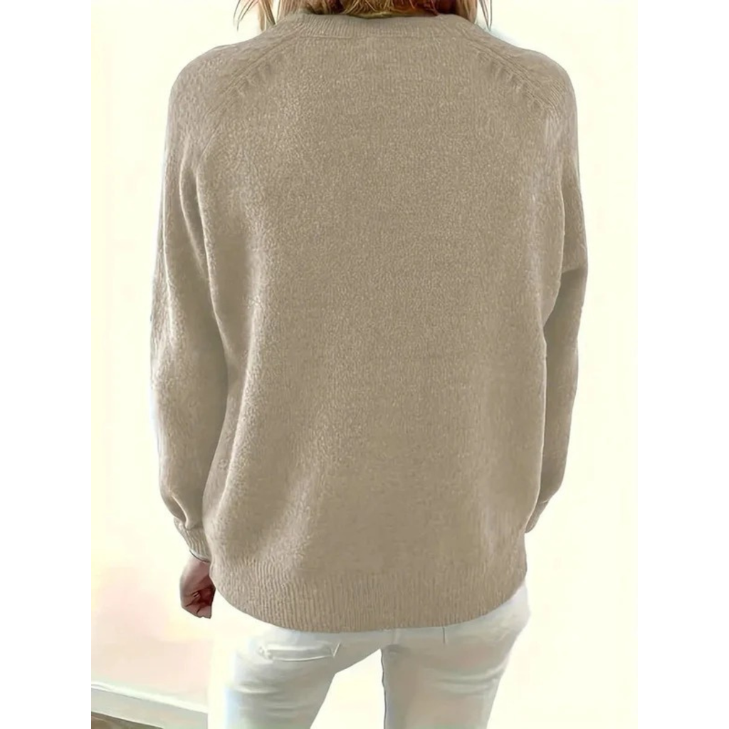 Women's V-Neck Knit Sweater – Relaxed Button-Neck Style