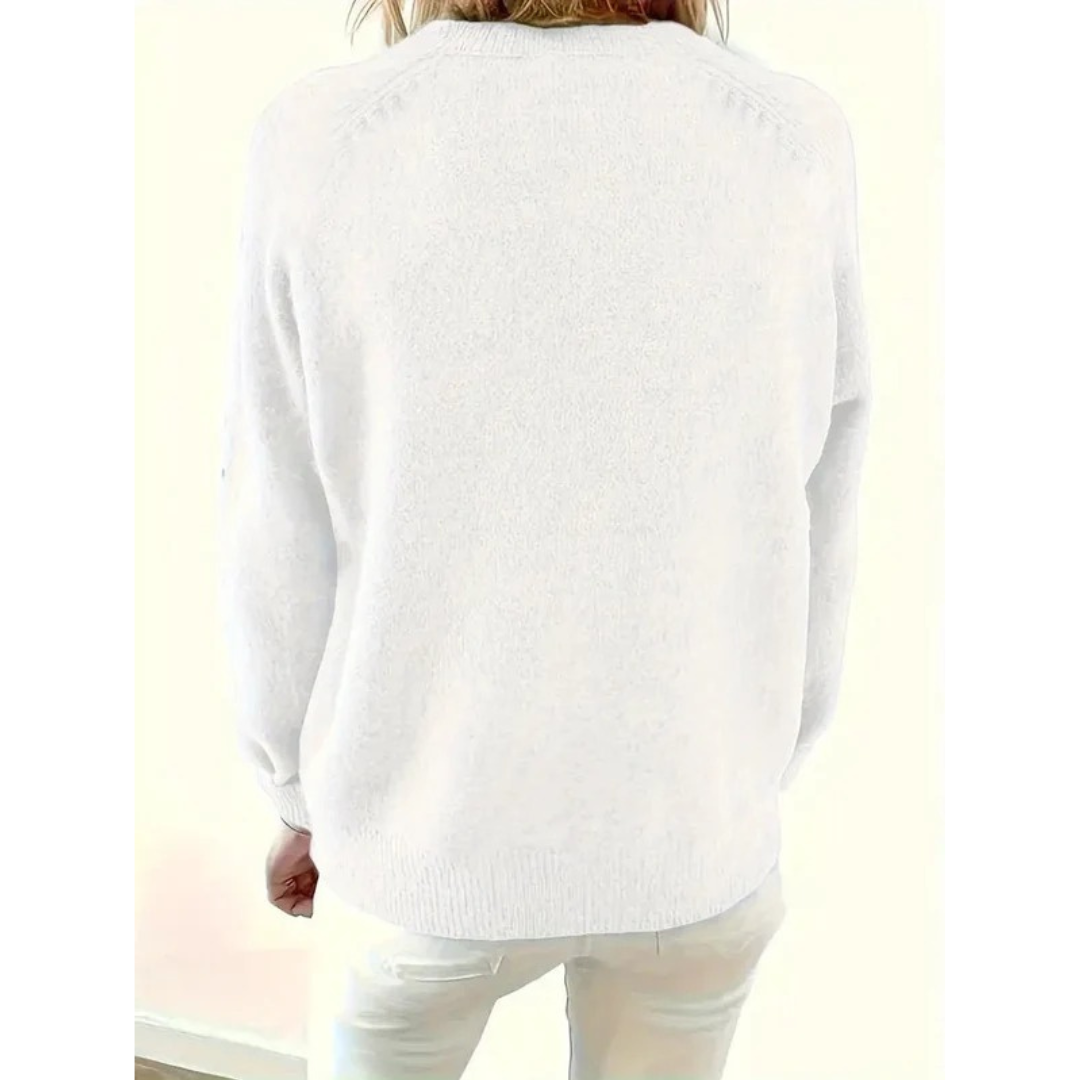 Women's V-Neck Knit Sweater – Relaxed Button-Neck Style