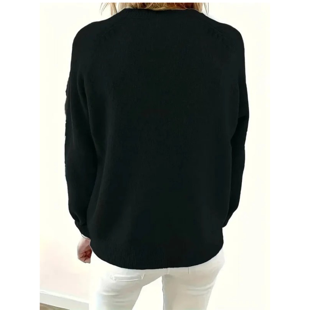 Women's V-Neck Knit Sweater – Relaxed Button-Neck Style