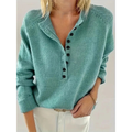 Women's V-Neck Knit Sweater – Relaxed Button-Neck Style