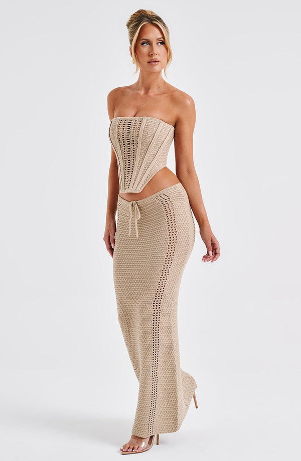 Beżowa szydełkowa spódnica maxi - letnia spódnica w stylu boho | Meave & Ivy