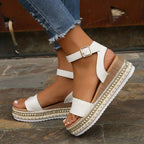 Croc-Embossed Platform Wedge Sandals with Ankle Strap