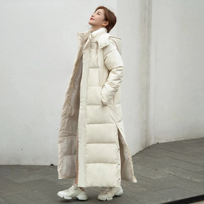 Women's Hooded Maxi Puffer Winter Coat – Warm Longline Padded Layer