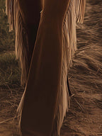 High Waist Side Fringe Western Flare Jeans