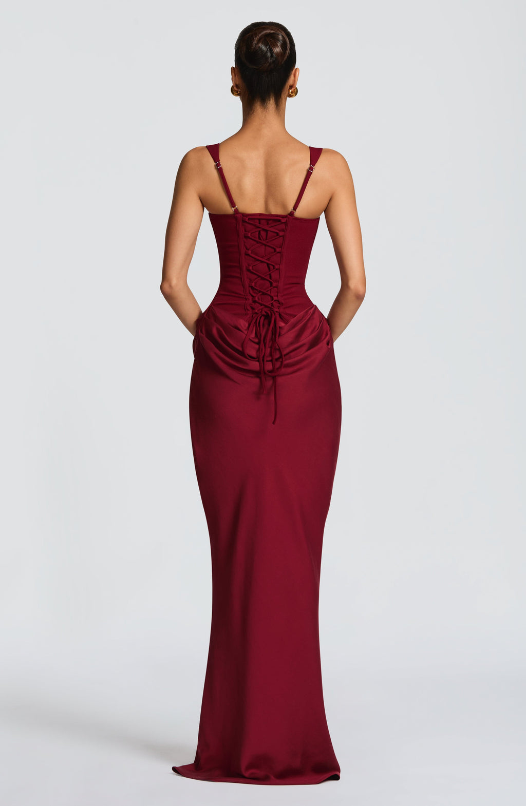 Burgundy Draped Maxi Dress – Elegant Evening Gown | Meave & Ivy