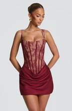 Burgundy Lace Corset Mini Dress – Statement Tailoring | Meave & Ivy
