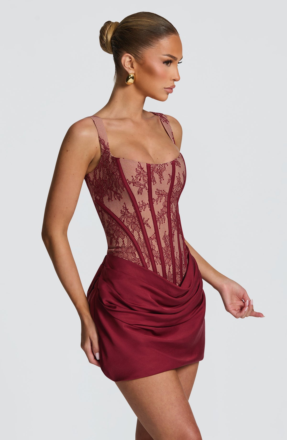 Burgundy Lace Corset Mini Dress – Statement Tailoring | Meave & Ivy