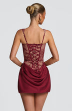 Burgundy Lace Corset Mini Dress – Statement Tailoring | Meave & Ivy