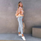 Cropped Jacket with Frayed Hem – Fitted Casual Jacket