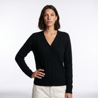 Cable Knit Button-Front Cardigan with Patch Pockets