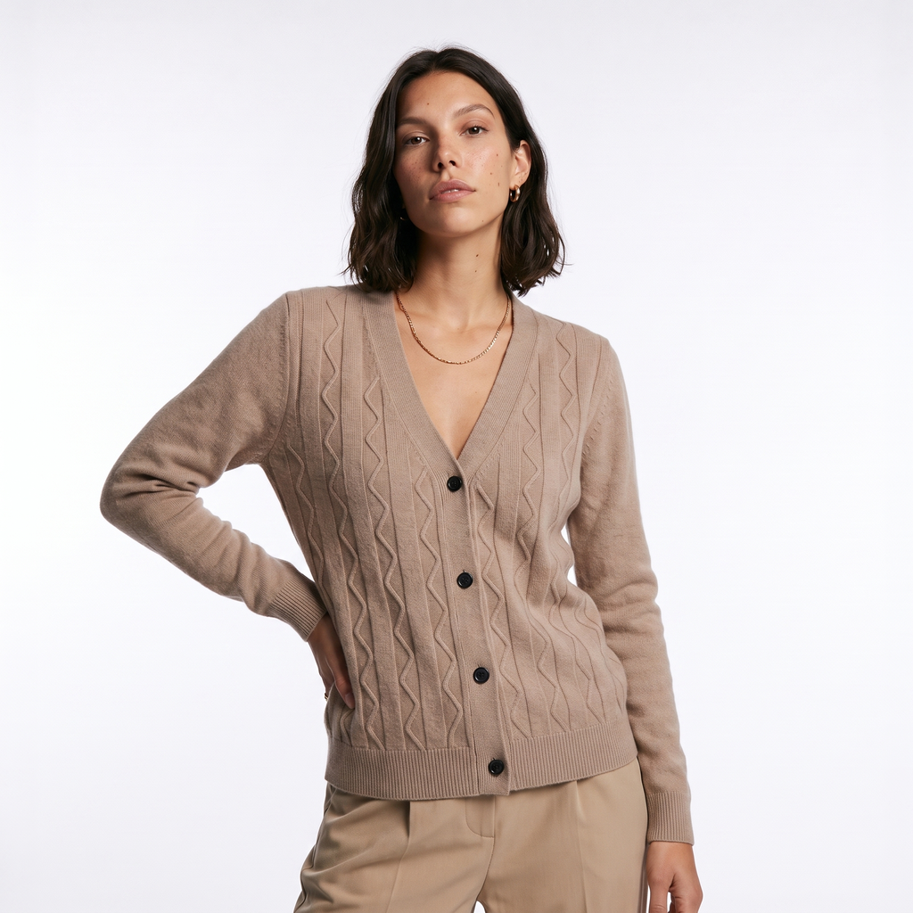 Cable Knit Button-Front Cardigan with Patch Pockets