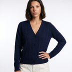 Cable Knit Button-Front Cardigan with Patch Pockets