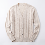 Cable Knit Button-Front Cardigan with Patch Pockets