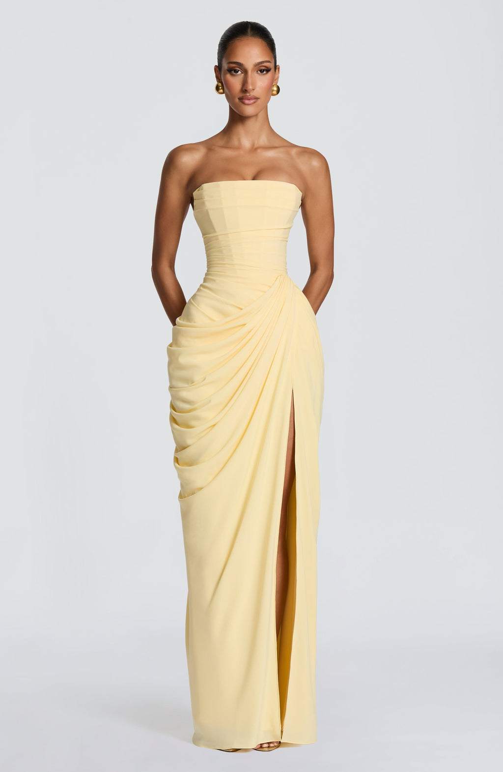 Lemon Yellow Column Maxi Dress – Elegant Summer Occasion Dress | Meave & Ivy