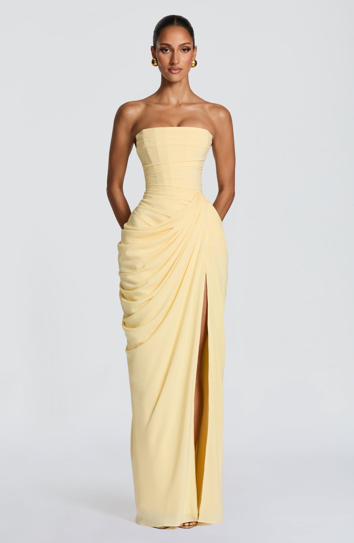 Lemon Yellow Column Maxi Dress – Elegant Summer Occasion Dress | Meave & Ivy