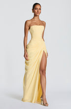 Lemon Yellow Column Maxi Dress – Elegant Summer Occasion Dress | Meave & Ivy