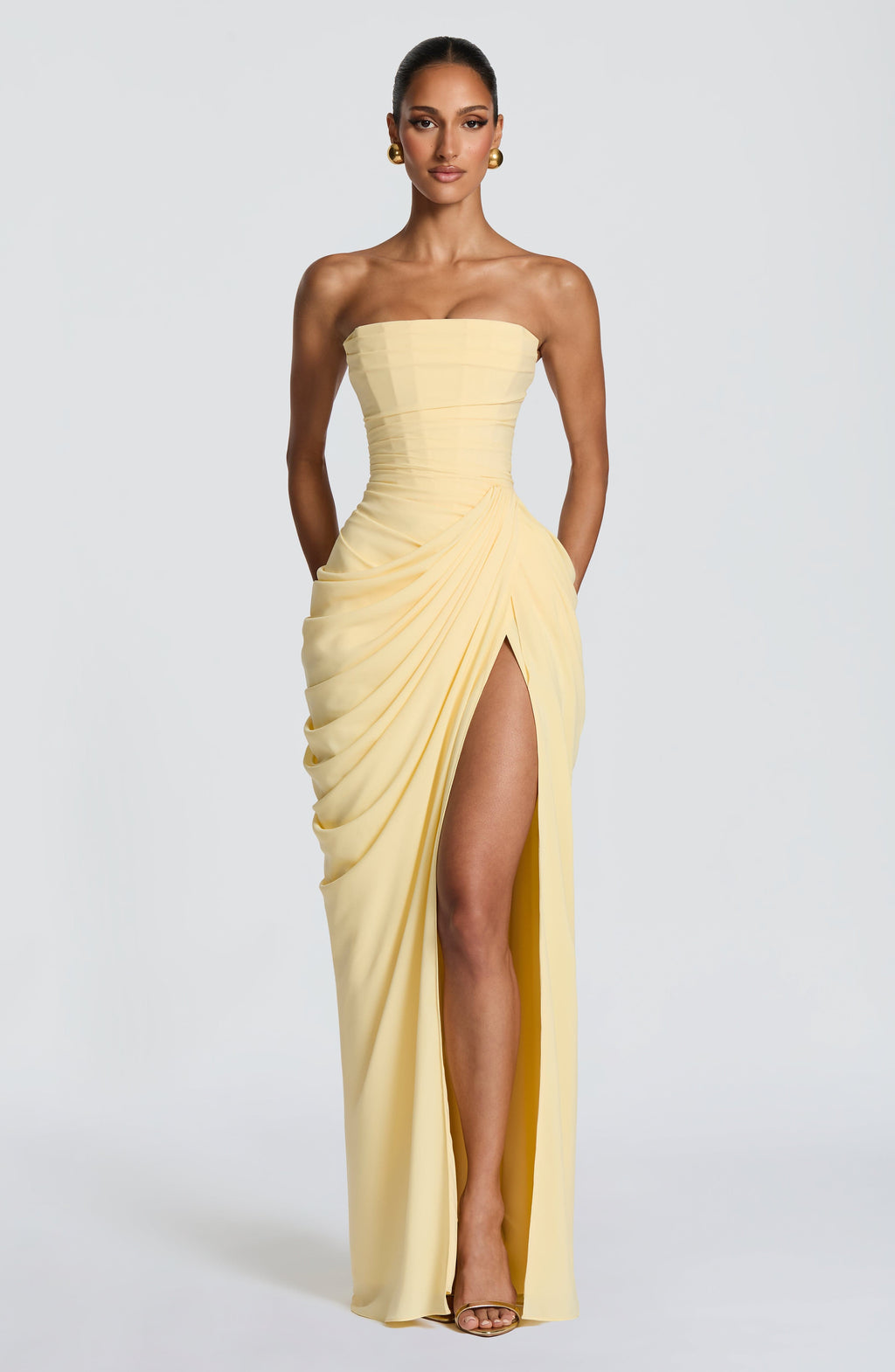 Lemon Yellow Column Maxi Dress – Elegant Summer Occasion Dress | Meave & Ivy