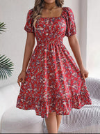 Square Neck Floral Dress with Frill Hem and High Waist | Meave & Ivy