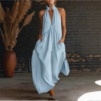 Resort Style Mandarin Collar Button Front Dress Cotton Linen Mix | Meave & Ivy