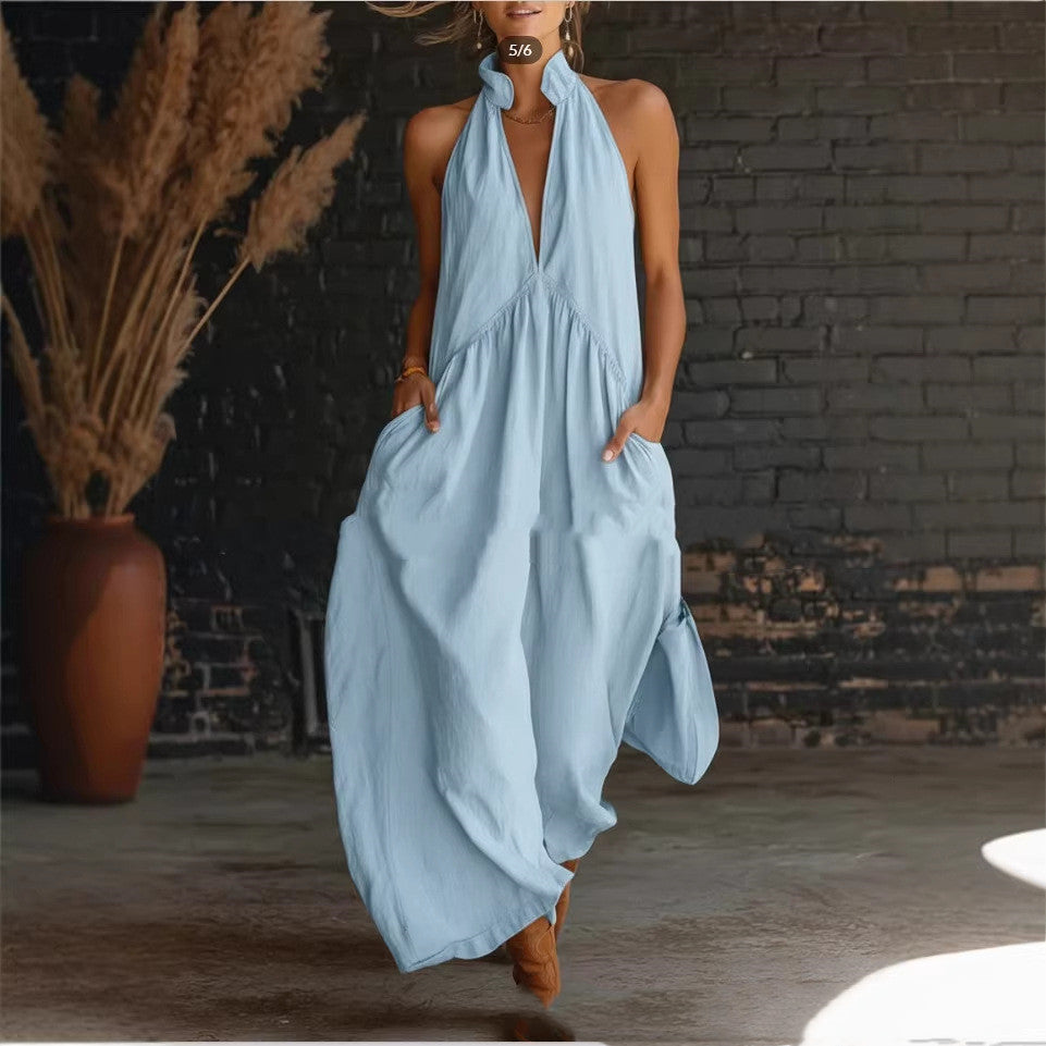 Resort Style Mandarin Collar Button Front Dress Cotton Linen Mix | Meave & Ivy