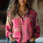Bohemian Paisley Print Button-Up Blouse