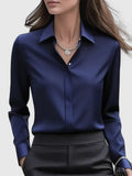 Women's Satin Blouse with Classic Collar and Button Front