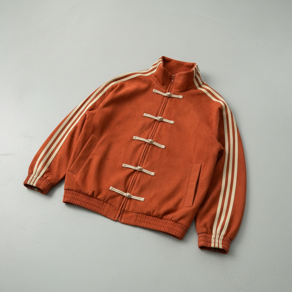Retro Track Jacket with Button Loops & Contrast Stripes – Velour Look Zip Jacket