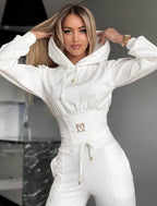 Women's Two-Piece Hooded Tracksuit Set with Sculpted Fitted Waist