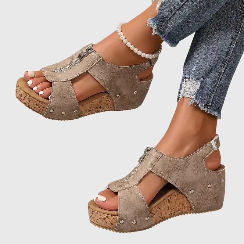 Women's Front-Zip Comfort Wedge Sandals