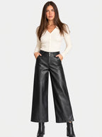 Women's High-Waist Wide-Leg Faux Leather Trousers