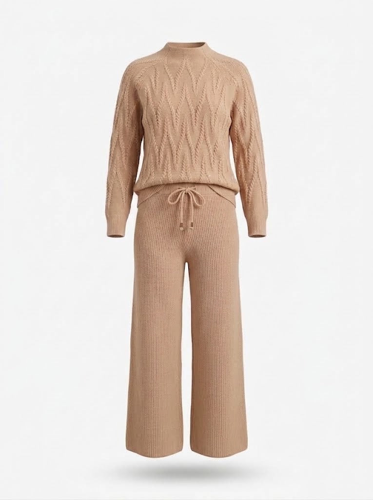 Women's Cable-Knit Trouser Co-Ord Set – Soft Long-Sleeve Sweater