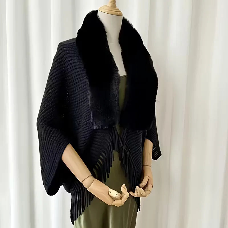 Knitted Winter Scarf with Faux Fur Trim
