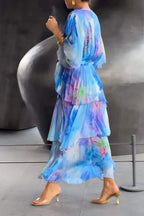Women's Tiered Chiffon Wrap Maxi Dress – Watercolour Floral