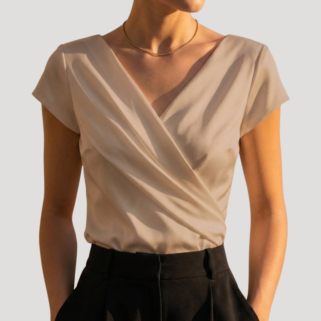 Women's Draped Wrap-Front Top with Cap Sleeves
