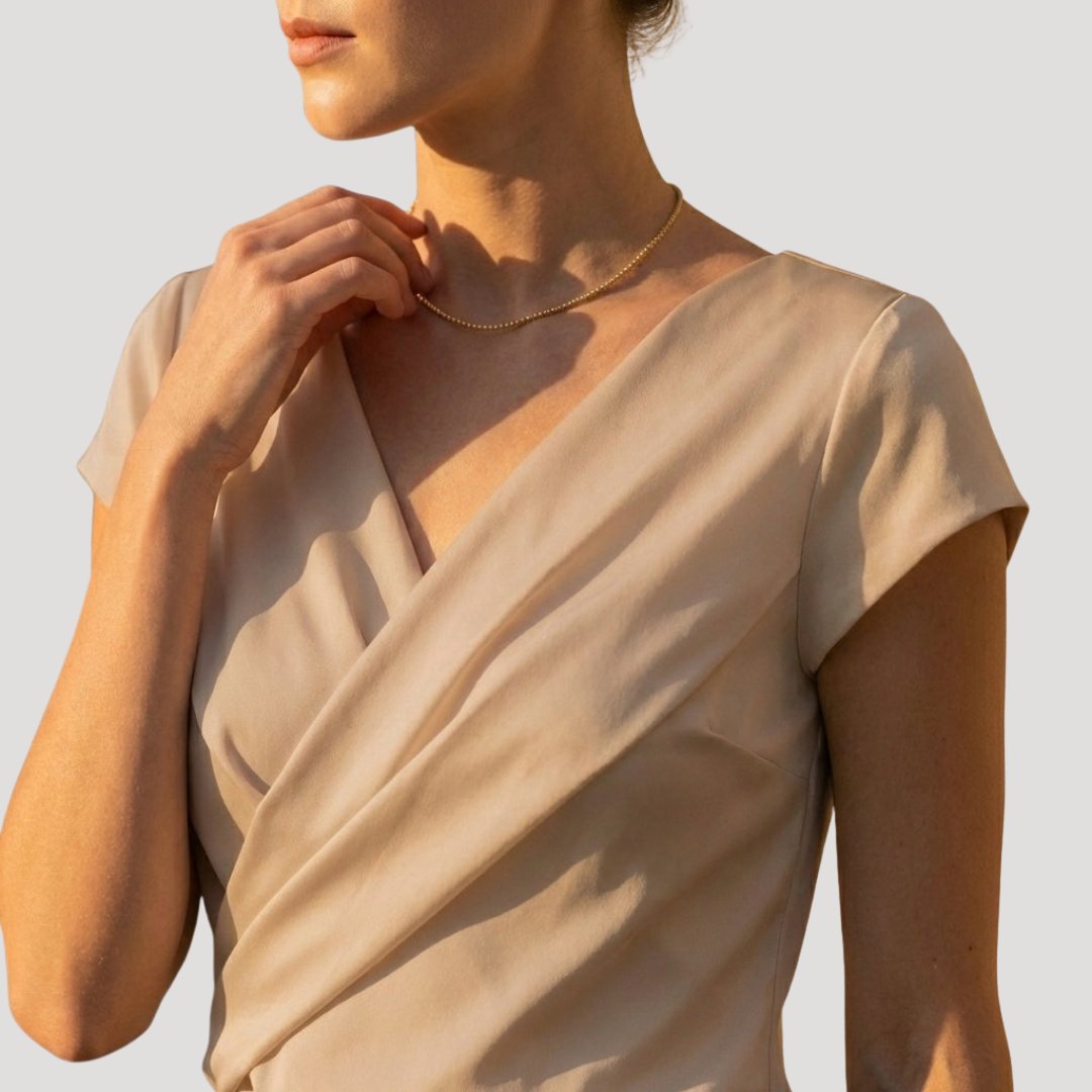 Women's Draped Wrap-Front Top with Cap Sleeves
