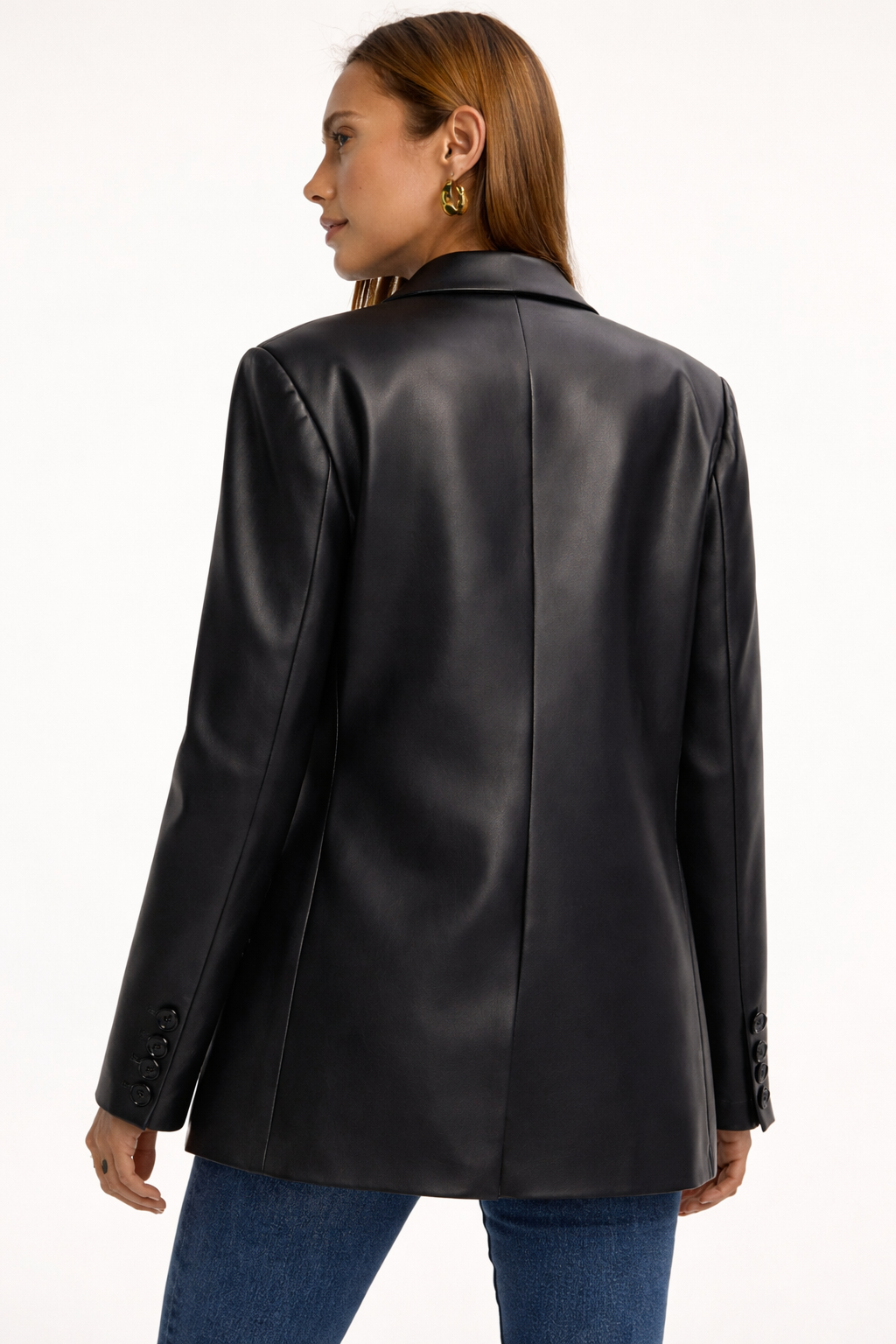Leather Look Blazer – Black Single Breasted Blazer