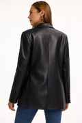 Leather Look Blazer – Black Single Breasted Blazer