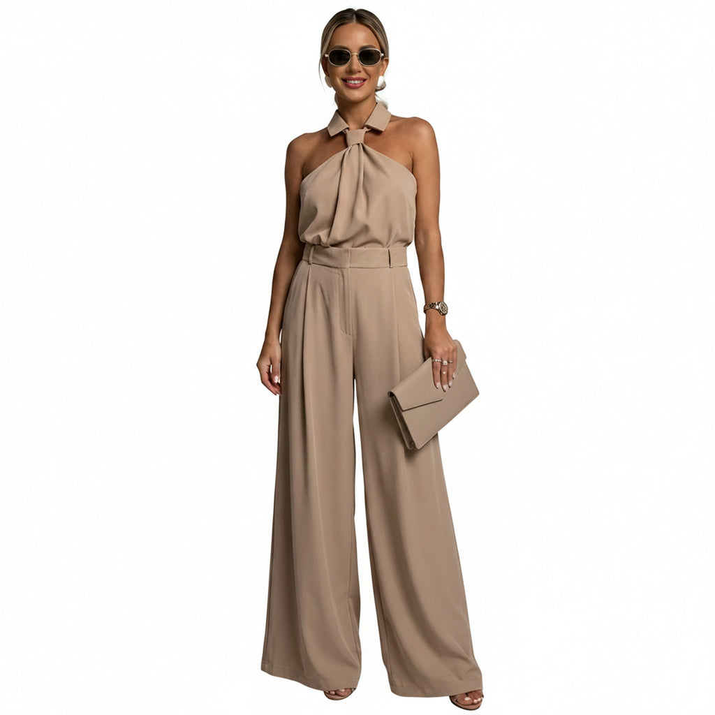 Halterneck Wide-Leg Jumpsuit - Elegant Evening All-in-One | Meave & Ivy