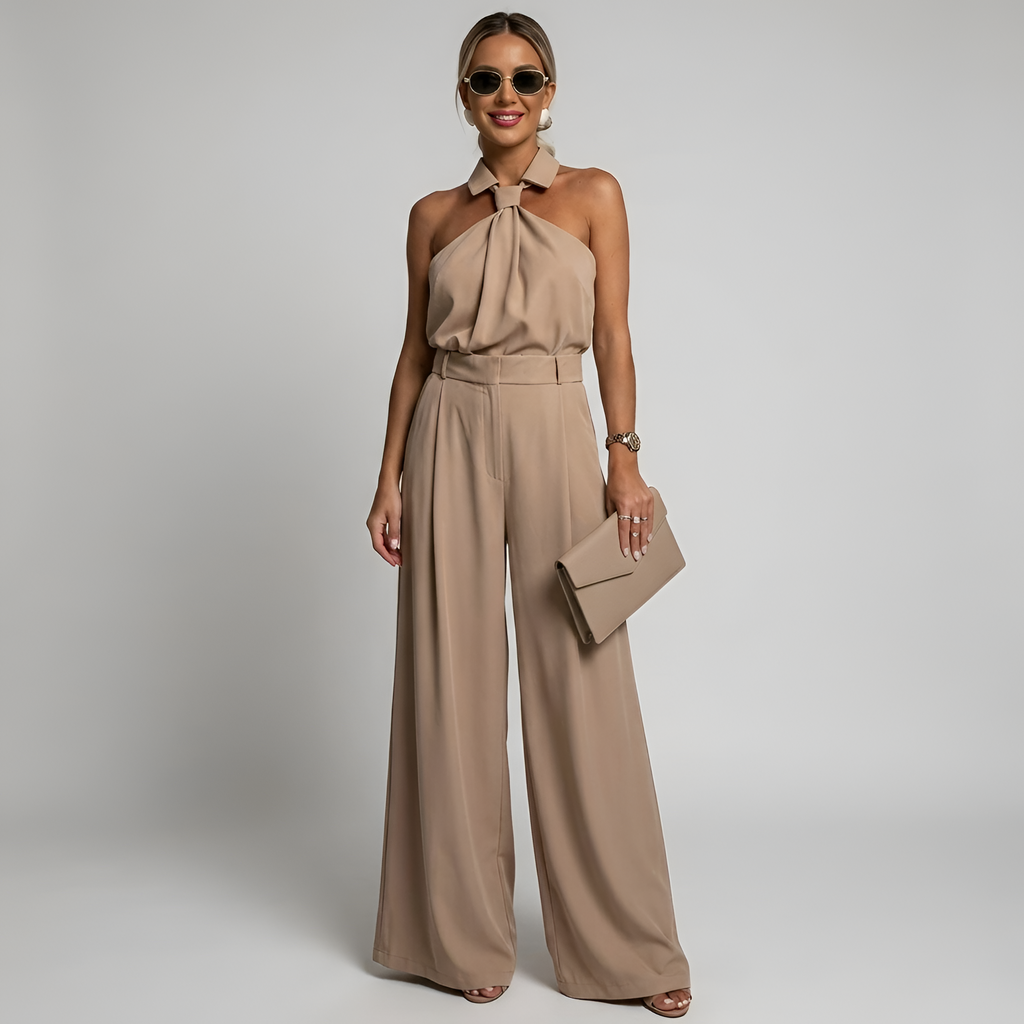 Halterneck Wide-Leg Jumpsuit - Elegant Evening All-in-One | Meave & Ivy