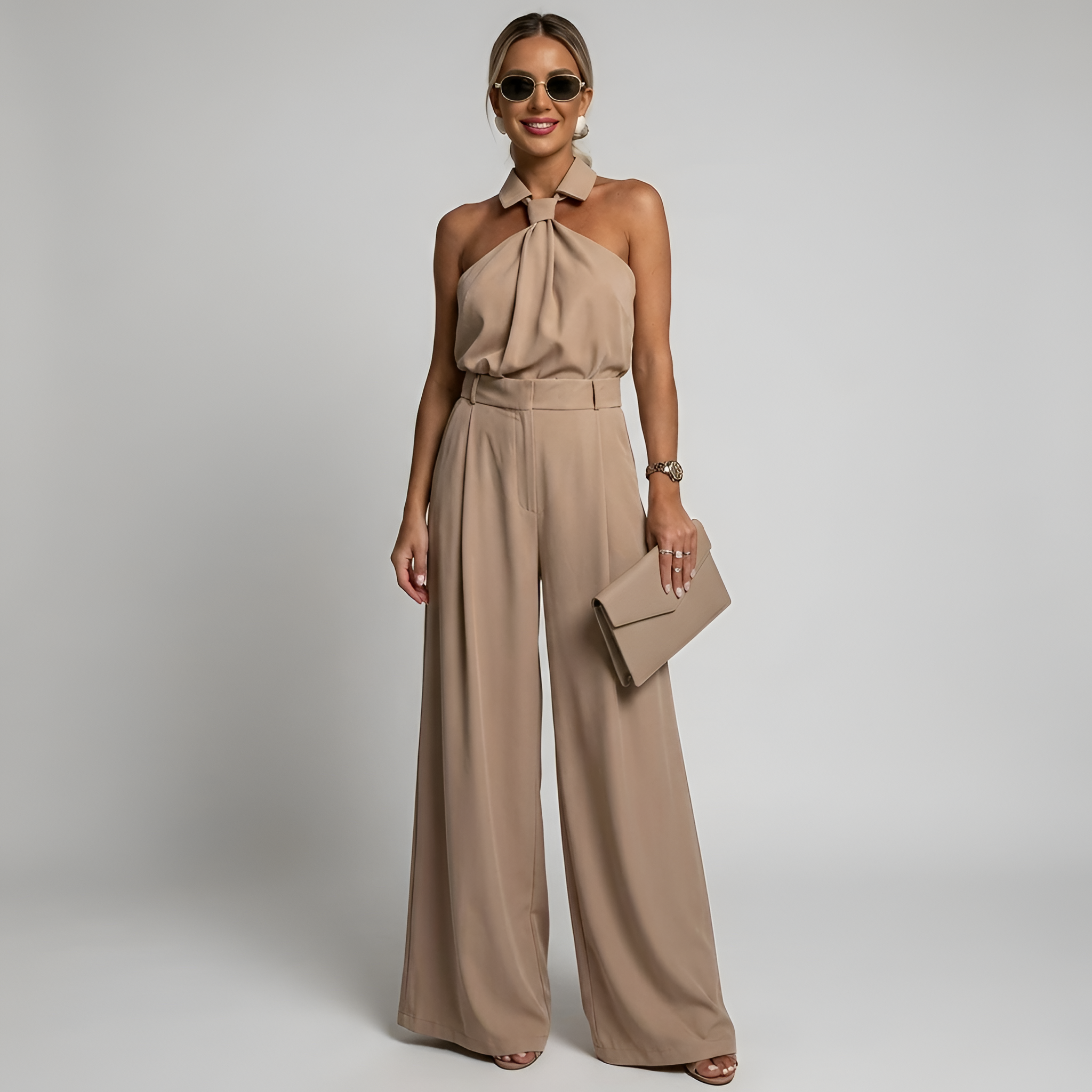 Halterneck Wide-Leg Jumpsuit - Elegant Evening All-in-One | Meave & Ivy