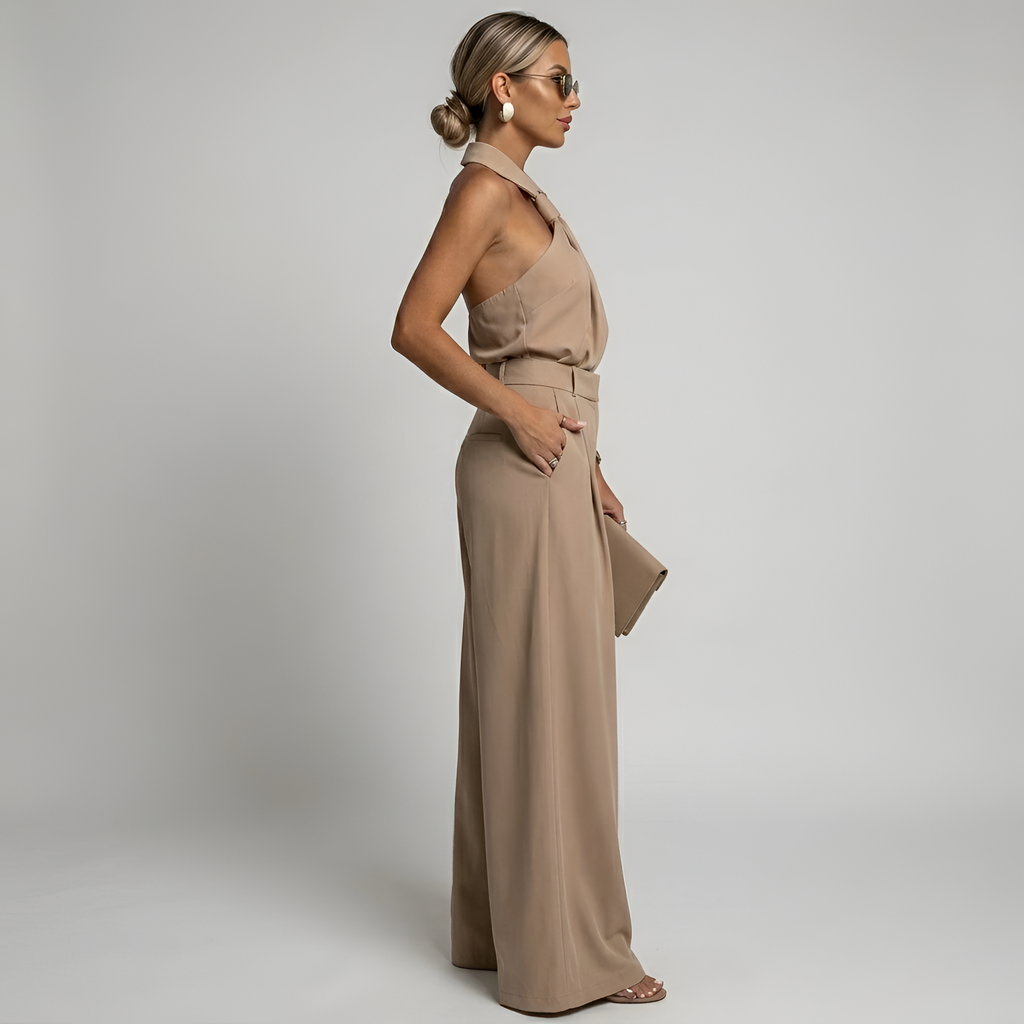 Halterneck Wide-Leg Jumpsuit - Elegant Evening All-in-One | Meave & Ivy
